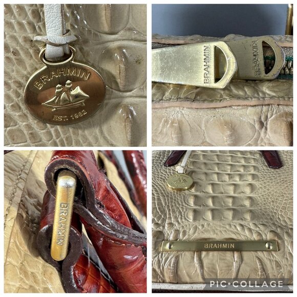 Brahmin Hudson Croc Embossed Leather Twill Tri- Texture Satchel - Picture 9 of 15